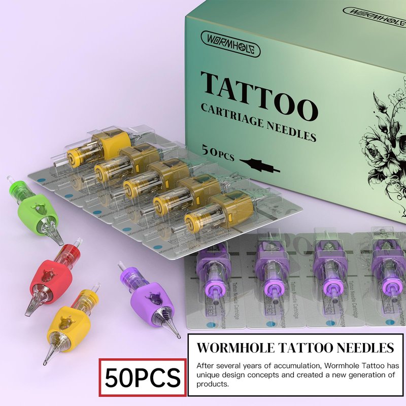 Wormhole Tattoo Needles 50pcs Assorted Disposable Finger Ledge Tattoo Cartridge Needle Cartridges 5RL 7RL 9RL 5RS 7RS 9RS 15M1 21M1 15RM 21RM Round Liner Shader Magnum Round Magnum for Tattoo Supplies