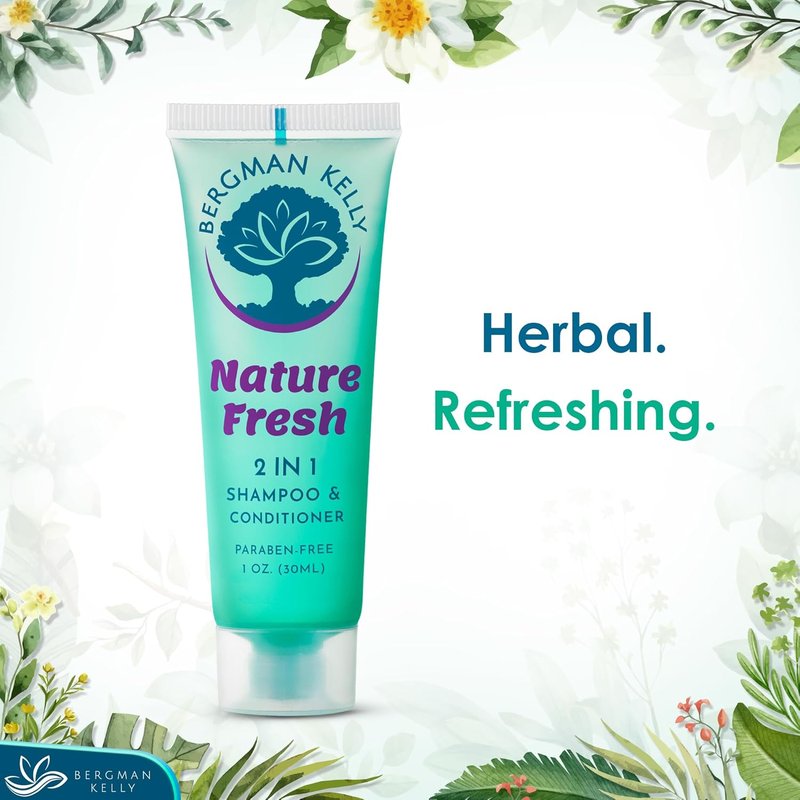 Bergman Kelly Travel Size 2-in-1 Shampoo & Conditioner - Refreshing Nature Fresh | 1 fl oz, 100 Pack