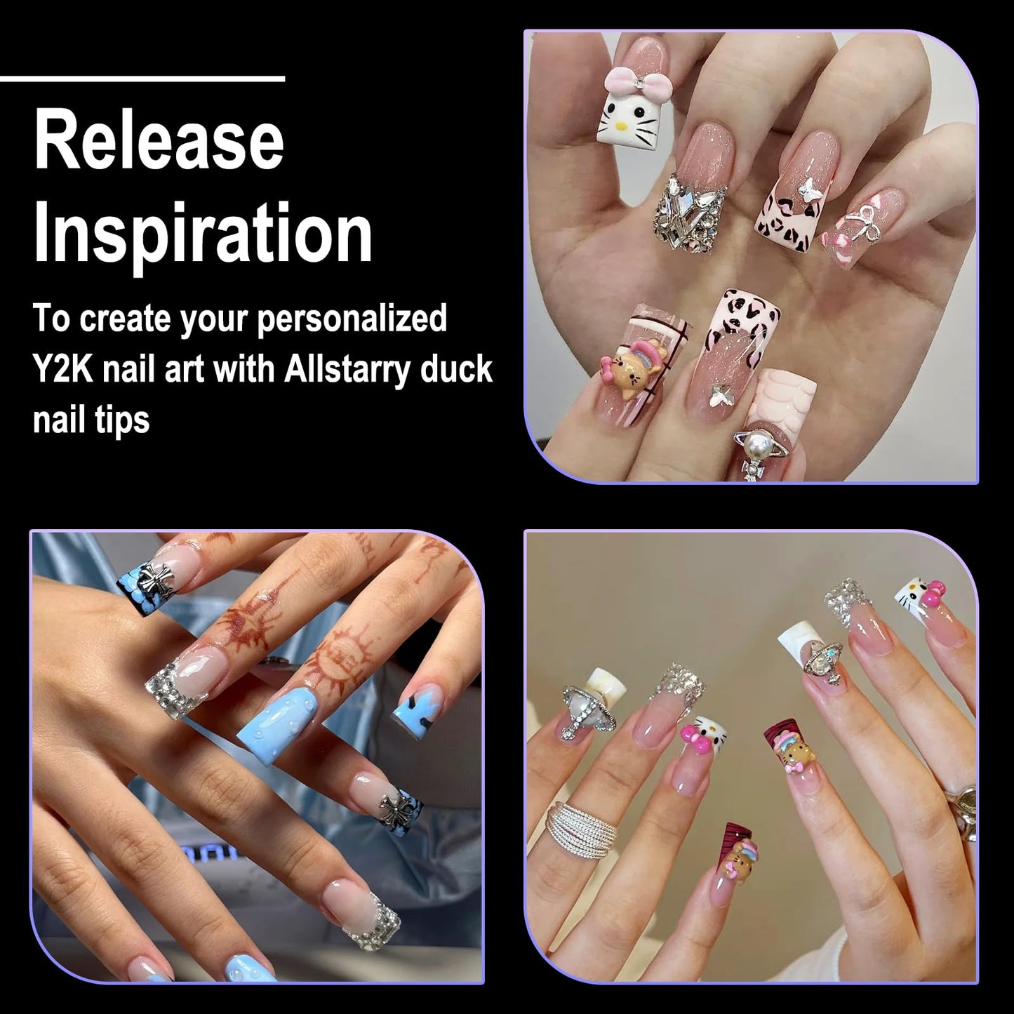 Allstarry Duck Nail Tips, 288pcs Short Curved Nail Tips Full Cover 12 Sizes Clear Duck Nails Press on Crystal Ducks Feet False Nails Extension French Soft Gel Fan Tips for Y2K Salon DIY - 22MM
