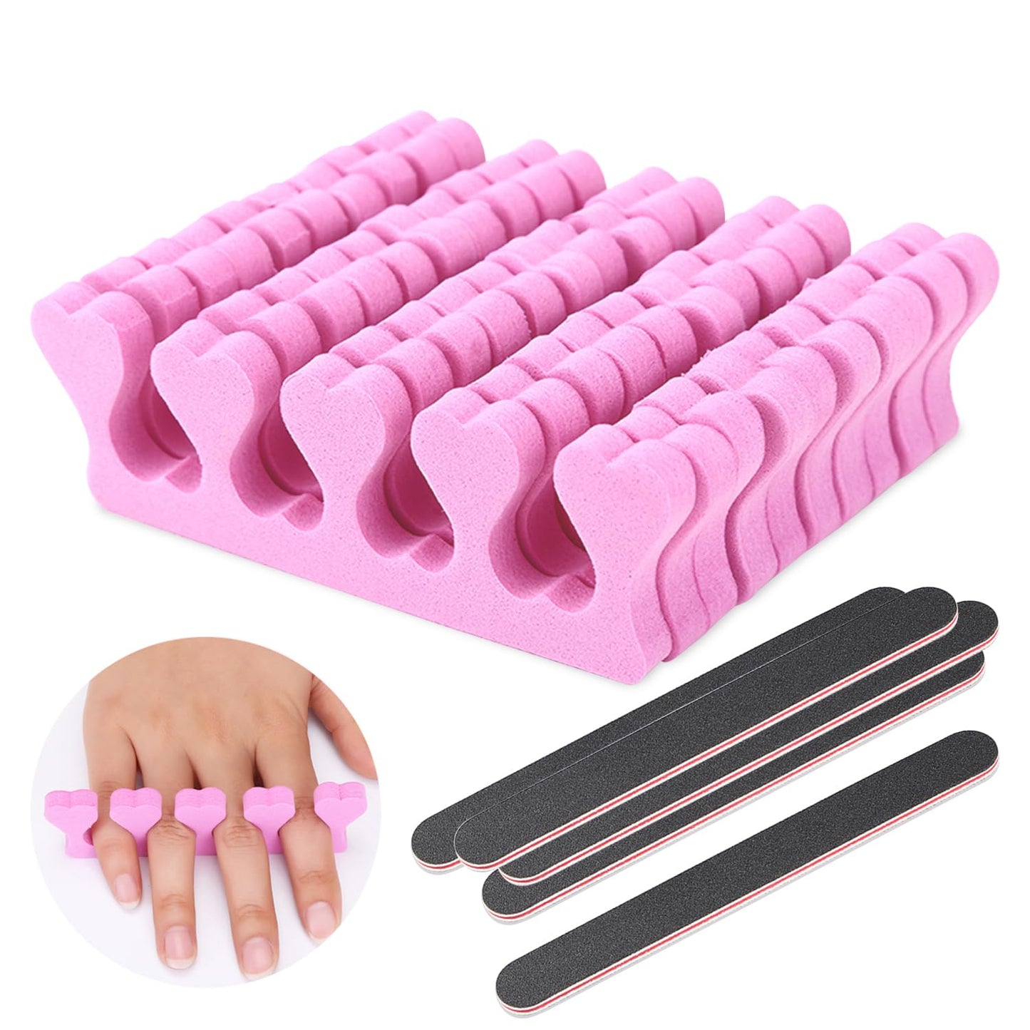 Toe Separators, Lainrrew 50 Pcs/ 25 Pairs Soft Foam Toe Separator Pedicure Toe Stretcher Toe Spacers Cushions Finger Dividers with 5 Nail Files for Nail Polish, Toes & Finger Relaxing Holding