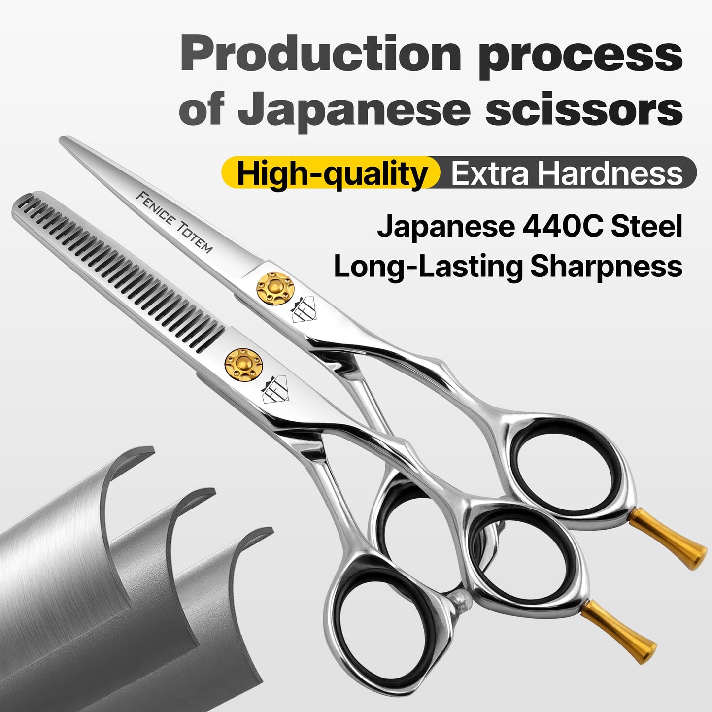 Fenice Totem Professional Hair Scissors, Sharp Precision Cutting, No-Pull Design, Zero Damage (Straight, 6.0")