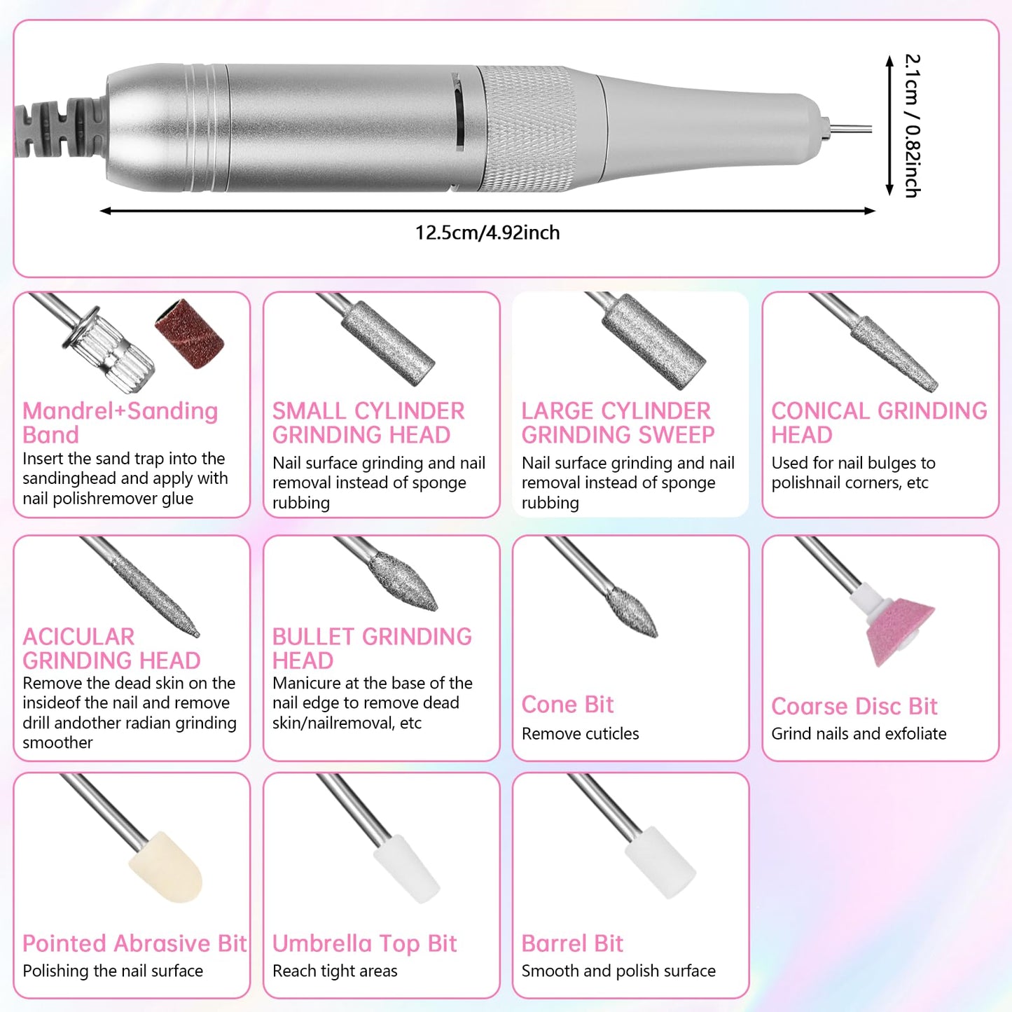 Electric Nail Drill - 45000RPM Portable Nail Drill丨Rechargeable Nail E-File Kit with 11 Bits & Base丨LED Screen丨Ultra-Silent, Rechargeable Nail Drills Machine for Acrylic Nails Gel Polishing(White)