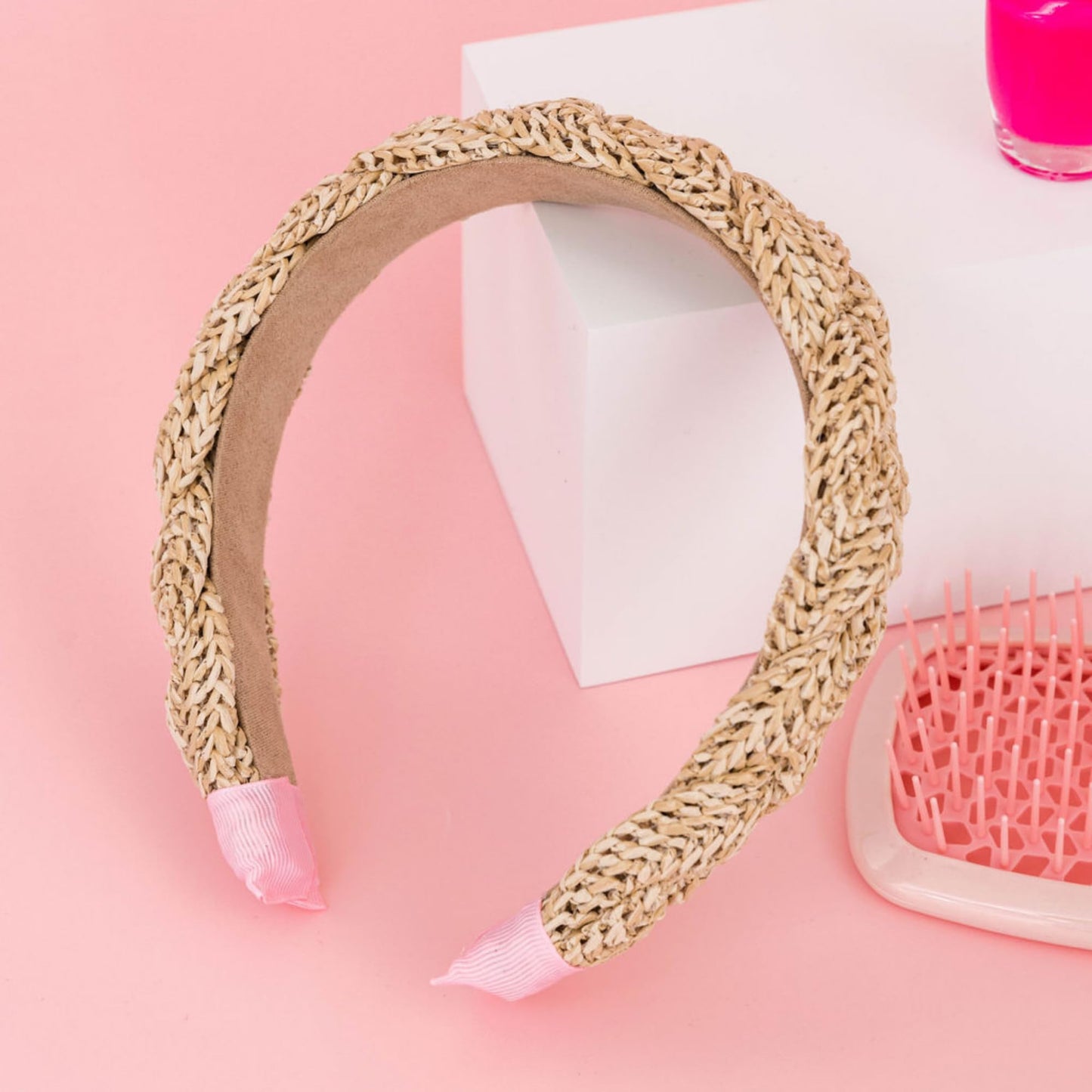 Lilly Pulitzer Braided Raffia Headband with Pink Trim
