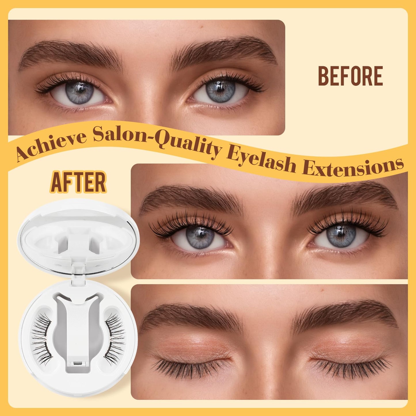QUEWEL Magnetic-Eyelashes with Applicator, Upgrade 1 Pair Soft Magnetic Lashes, No Glue Needed Reusable Magnetic Eyelashes So Soft and Suitable for Beginners (Soft-Magnetic-C)