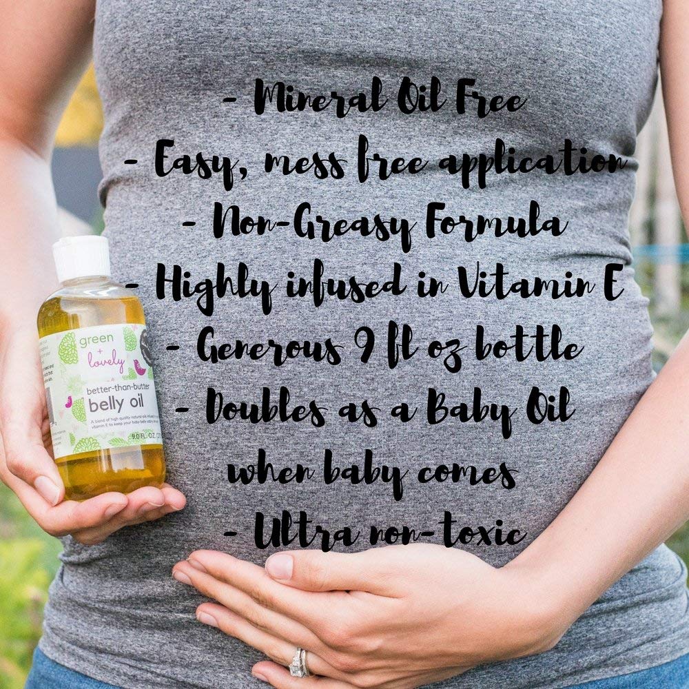 Green + Lovely Better than Butter Belly Oil Pregnancy Stretch Mark Prevention, Stretch Mark Cream, Pregnancy Must Haves, Pregnancy Essential, Enhanced Vitamin E Skin Elasticity, 9 Fl Oz Unscented