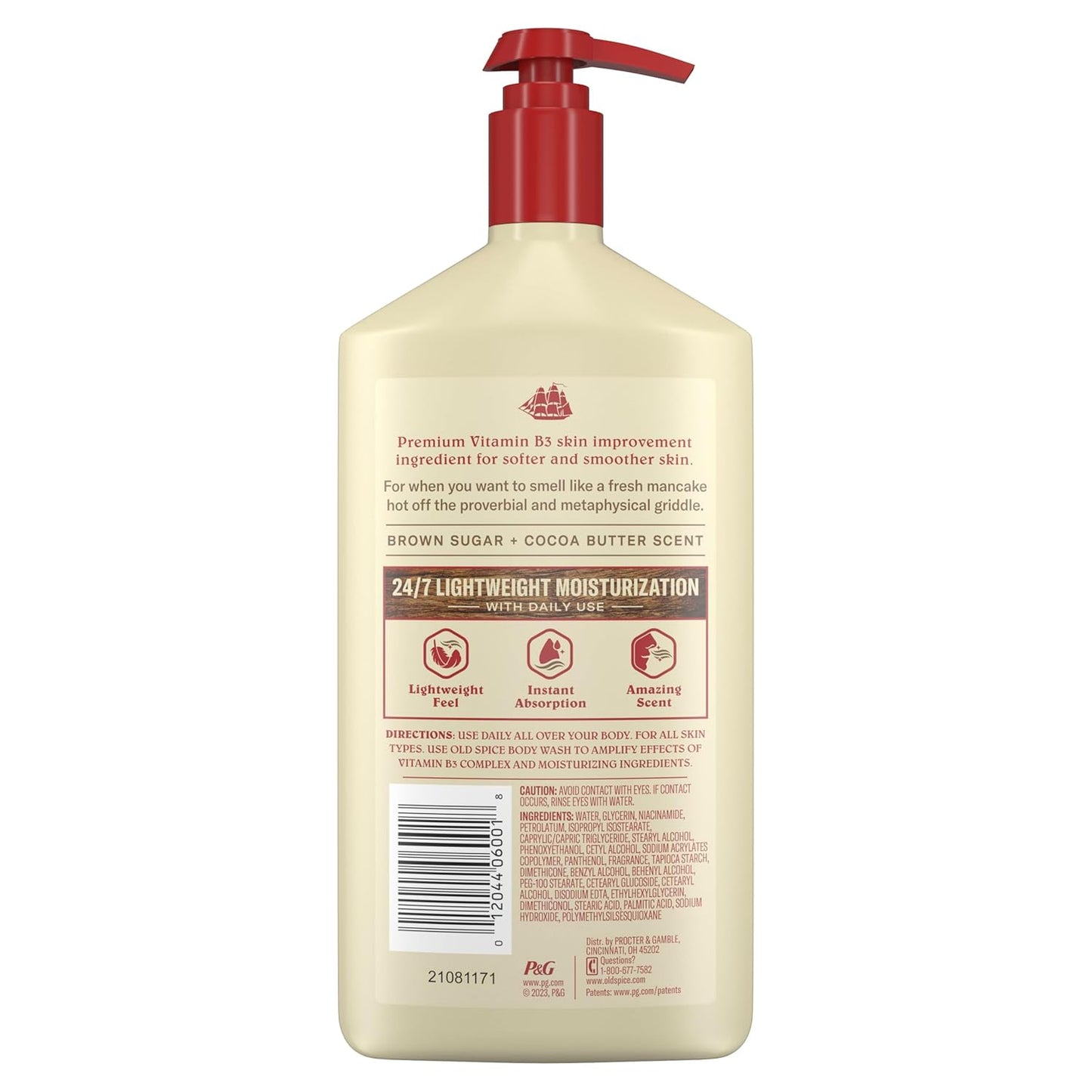 Old Spice Hand, Face & Body Lotion for Men - Lightweight Moisturizer with Vitamin B3 | 16 oz, Brown Sugar & Cocoa Butter Scent