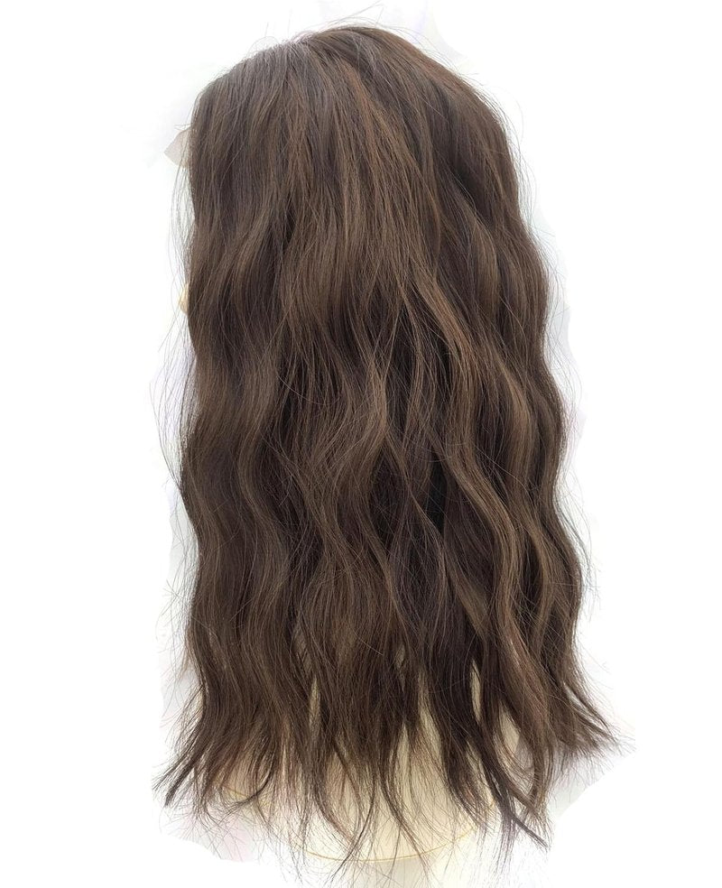 Long Wavy Brown Highlight Wig | Curly Synthetic Heat-Resistant Fiber for Daily Wear & Cosplay - 18 Inch