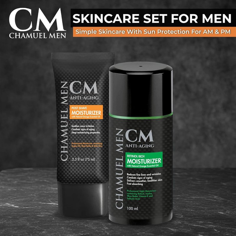 Men's Day & Night Skincare Set - Anti-Aging Moisturizer & Retinol Night Cream | Organic Ingredients