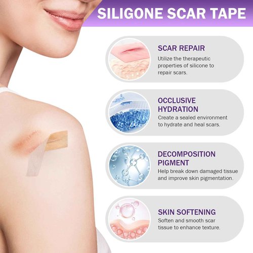 Silicone Scar Sheets, Hyaluronic Acid Nano Repair Tape, 2 Roll Silicone Scar Tape 1.6”x 60” Roll/1.5m, Silicone Scar Sheets for Surgical Scars,Scar Away Silicone Scar Sheets