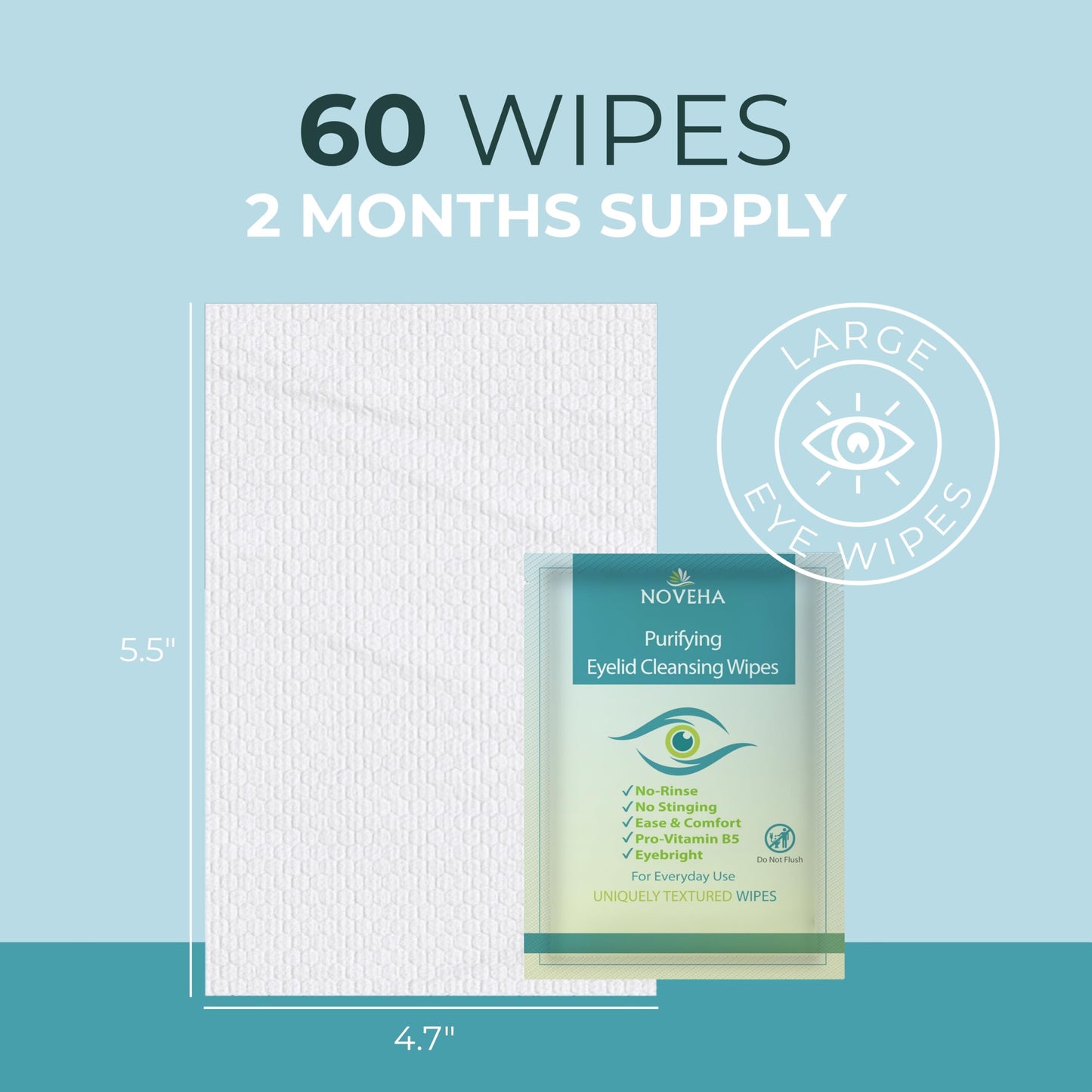 NOVEHA 120PCs Eyelid & Lash Wipes | For Itchy, Dry Eyes, Styes & Blepharitis | Gentle Refreshing Eye Scrub Cleansing Wipes, Hypoallergenic & Soothing For Sensitive Eyes | Vegan Face Moisturizer