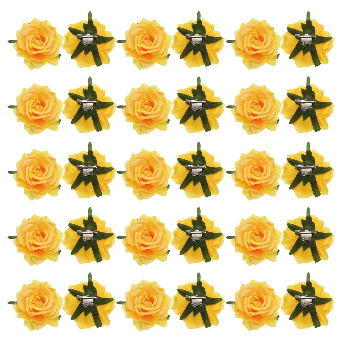 MECCANIXITY 30 Pcs Rose Flower Hair Clips 4 Inch Flower Hair Pins Flower Brooch for Women Hair Accessories Yellow