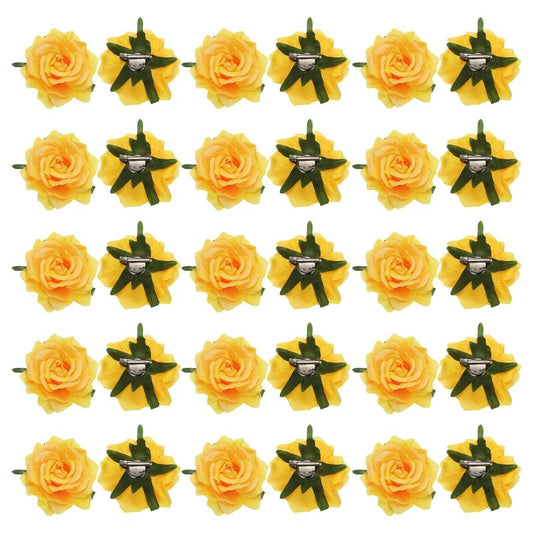 MECCANIXITY 30 Pcs Rose Flower Hair Clips 4 Inch Flower Hair Pins Flower Brooch for Women Hair Accessories Yellow