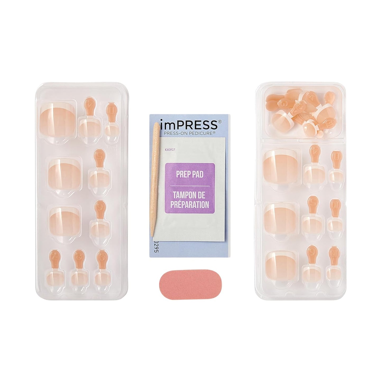 KISS imPRESS Pedicure Press On Toenails, 'Angel Vibes', White, Short Squoval, Pedicure Nail Kit Includes 24 Press On Toenails, Prep Pad, Mini Nail File, & Pedicure Stick