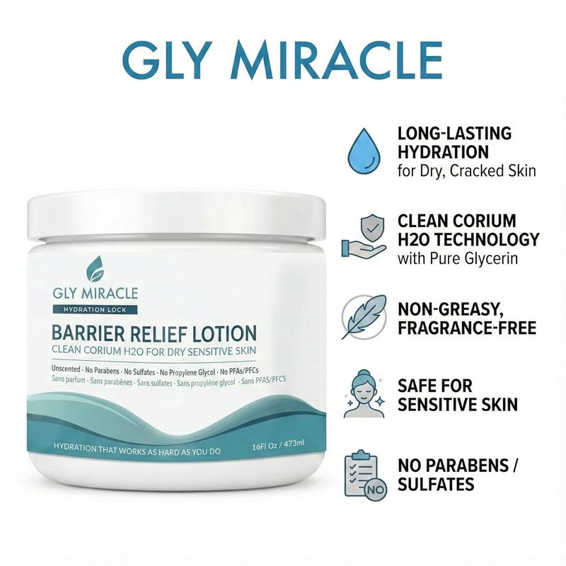 GLY MIRACLE Moisture Lotion - Professional-Strength Glycerin Hydration for Severely Dry, Cracked Skin | Fragrance-Free, 16 oz Jar