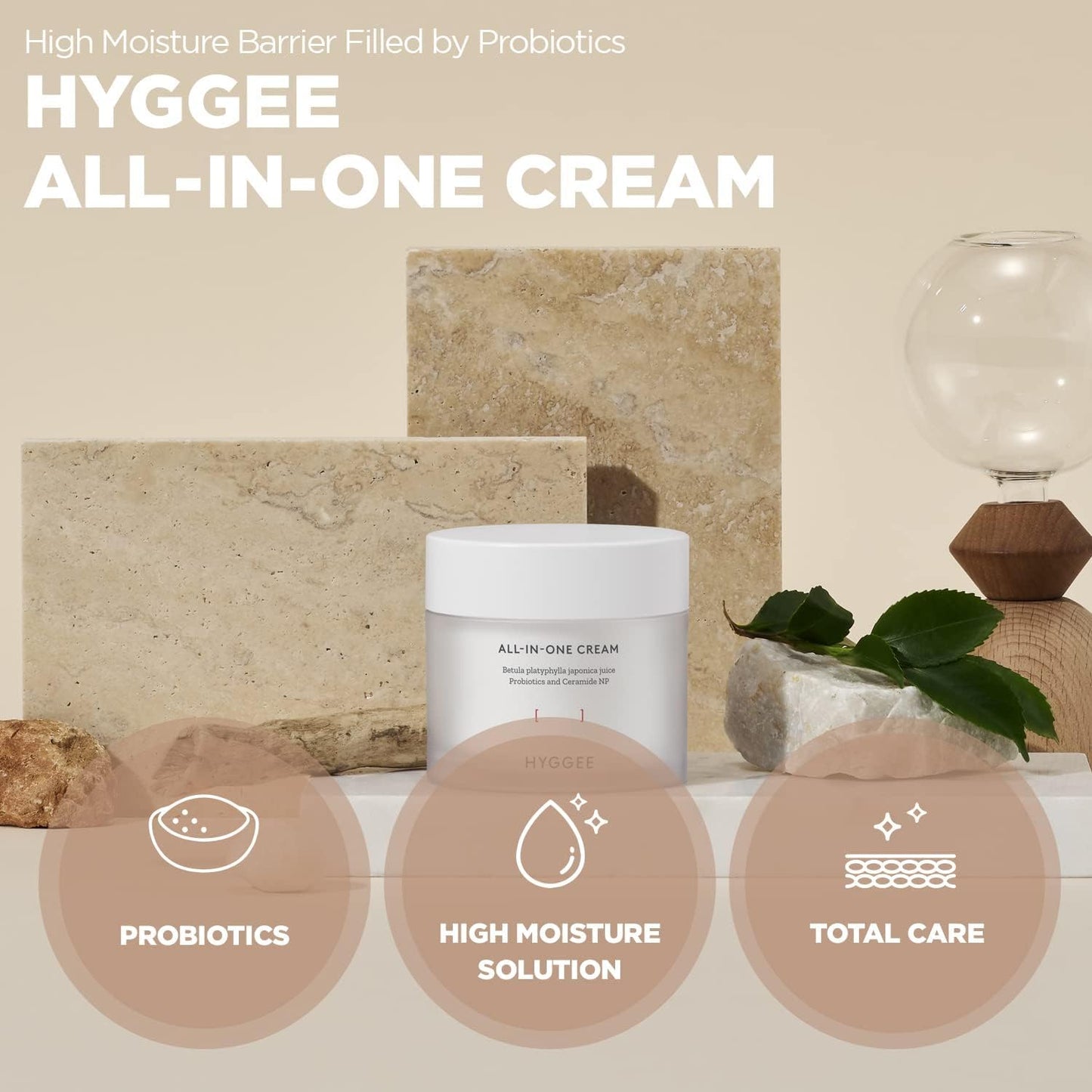 KSBC HYGGEE All in One Cream - High Moisture Barrier Face Moisturizer for Dry Skin - Probiotics & Ceramide - Non Sticky Moisturizing Cream - Skin Irritation Free, 2.7oz.