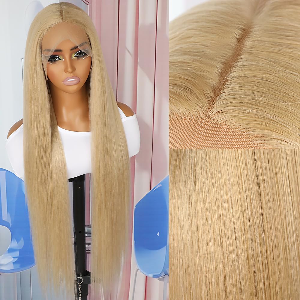 QD-Tizer Ash Blonde Synthetic Hair Wigs Long Straight Hair Mixed Platinum Blonde Color Natural HairLine Heat Resistant Fiber Hair Wigs for Fashion Women 32Inch