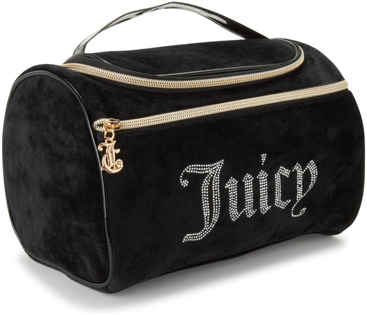 Juicy Couture Black Makeup Bag Cosmetics Organizer Travel Essentials Hanging Duffel Velour Rhinestones