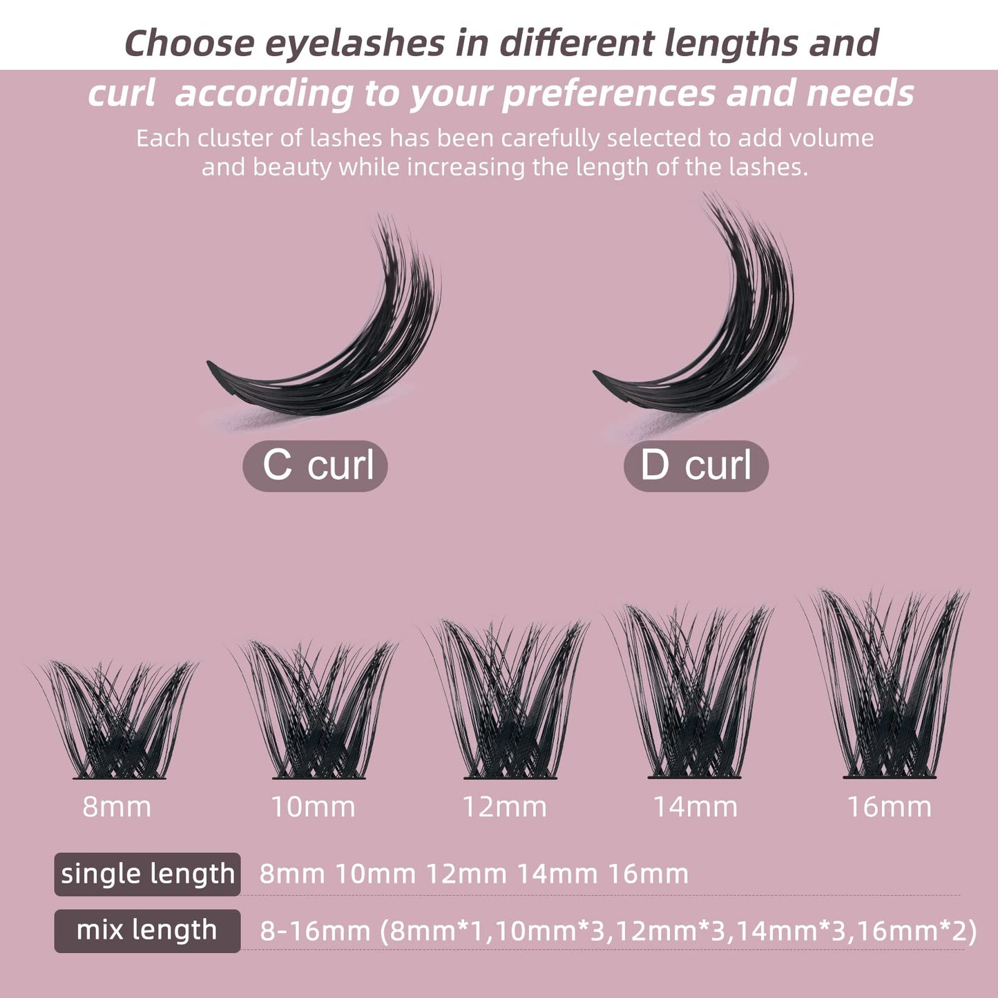 QUEWEL Cluster Lashes 72 Pcs Wide Stem Individual Lashes C/D Curl 8-16mm Length DIY Eyelash Extension False Eyelashes Honey01 Styles Soft for Personal Makeup Use at Home (Honey01-D-MIX8-16)