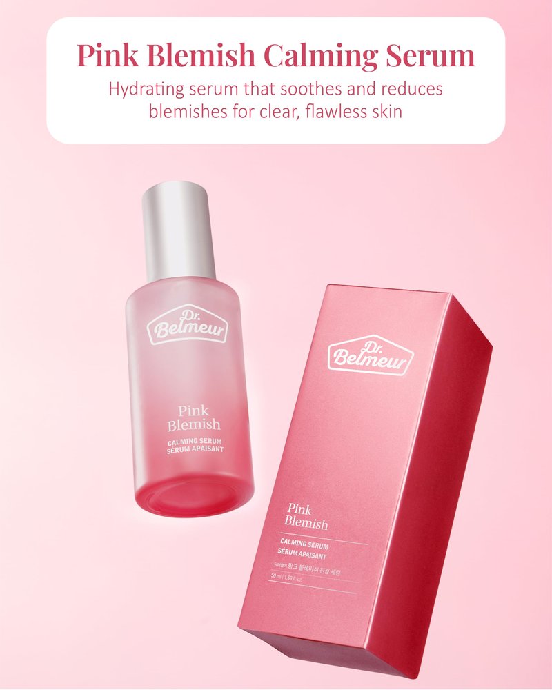 DR. BELMEUR Pink Blemish Calming Serum (1.7fl oz) - Hydrating, Soothing Korean Skin Care for Sensitive Skin. Vegan Hyaluronic Acid, Niacinamide.