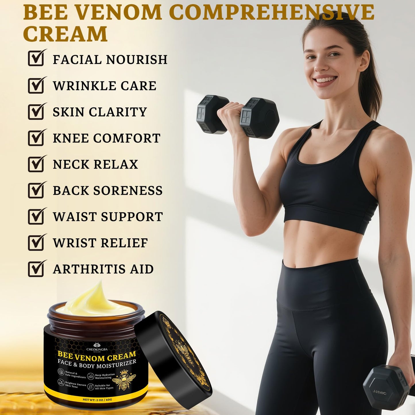 2PCS Bee Venom Comprehensive Cream: Wrinkle Care Face Lift & Firming, Effective In Reducing Skin Blemishes, Natural Care and Non-Irritating, Bee Venom Joint Cream for All Body Parts