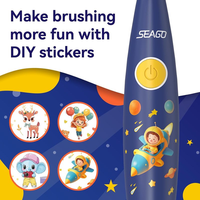 Kids Electric Toothbrush - Rechargeable with Smart Timer & LED Light | Soft Bristles for Ages 2-4 (Blue)