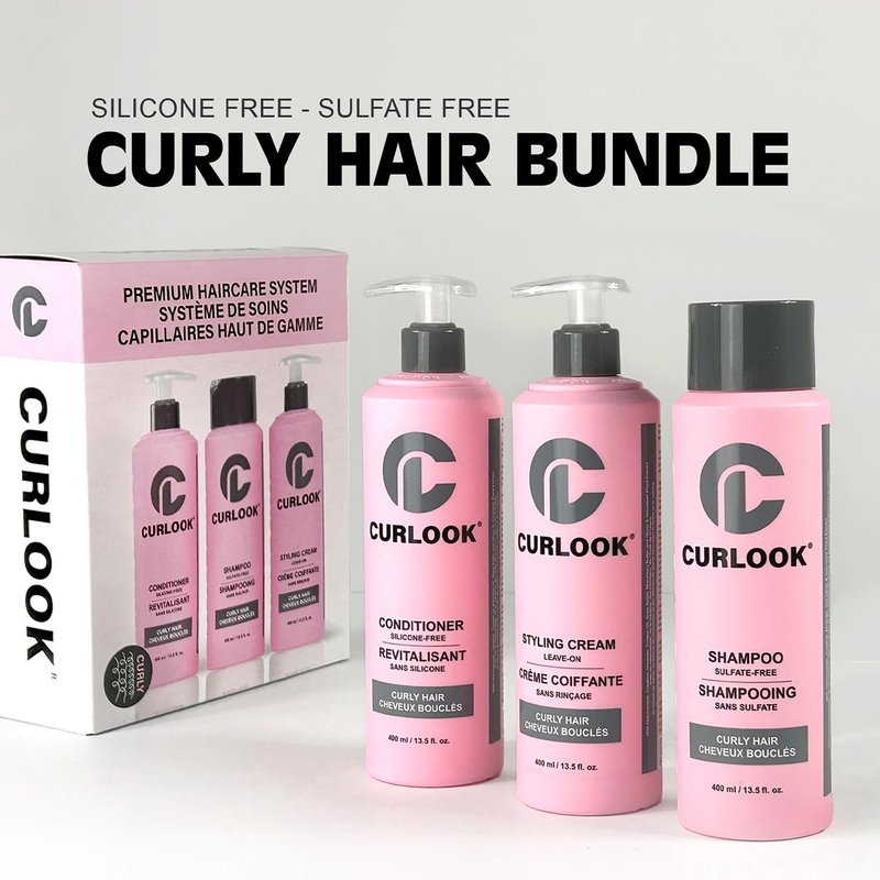 CURLOOK Curly Hair Bundle | Shampoo, Conditioner & Leave-In Styling Cream Set | Sulfate-Free, Silicone-Free | Pack of 3-400ml (13.5 oz) Each Bottle | Made in Canada