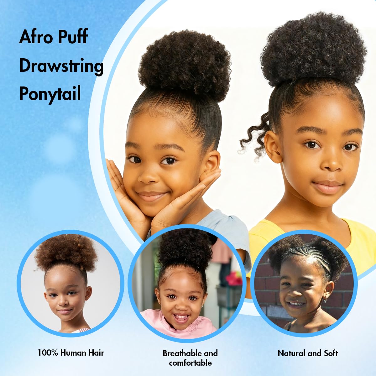 Voluminous Afro Puff - 100% Human Hair Drawstring Ponytail | Heat-Resistant Kinky Curly Extension (8in, Natural Black 1B#)