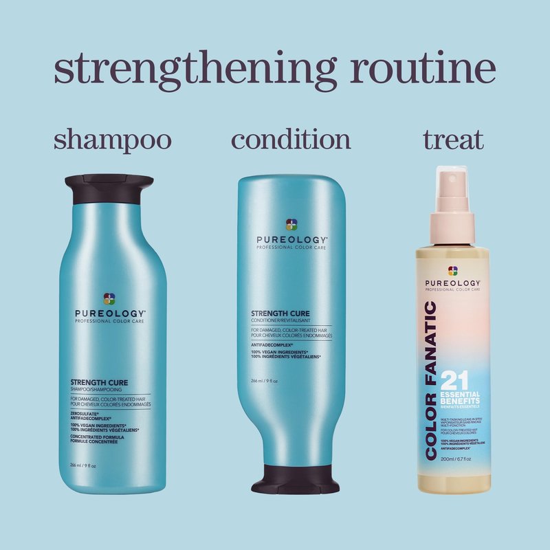 Pureology Strength Cure Shampoo & Conditioner Set - For Damaged or Color Treated Hair, Hair Strengthening & Prevents Breakage, Seals Split Ends, Vegan, 33.8 Fl Oz
