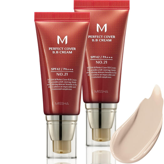 MISSHA M Perfect Cover BB Cream Dual Pack No.23 Natural Beige -Light/Medium with Cool/Neutral Undertone SPF 42 PA +++ 1.69 Fl Oz - Tinted Moisturizer for face with SPF