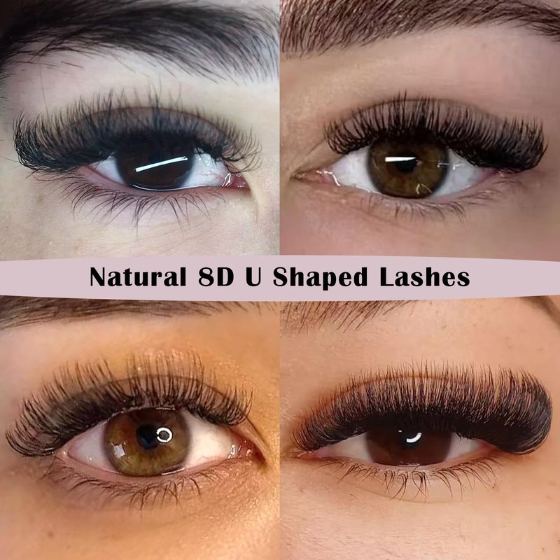 DeceMars 8D U Shaped Eyelash Extensions Easy Fans Double Tips 4D Russian Volume Crisscross Eyelashes Natural Soft YY Lash Extensions Handwoven Mesh Wispy Clusters Matte Black-0.07mm-D-8-15mm Mix