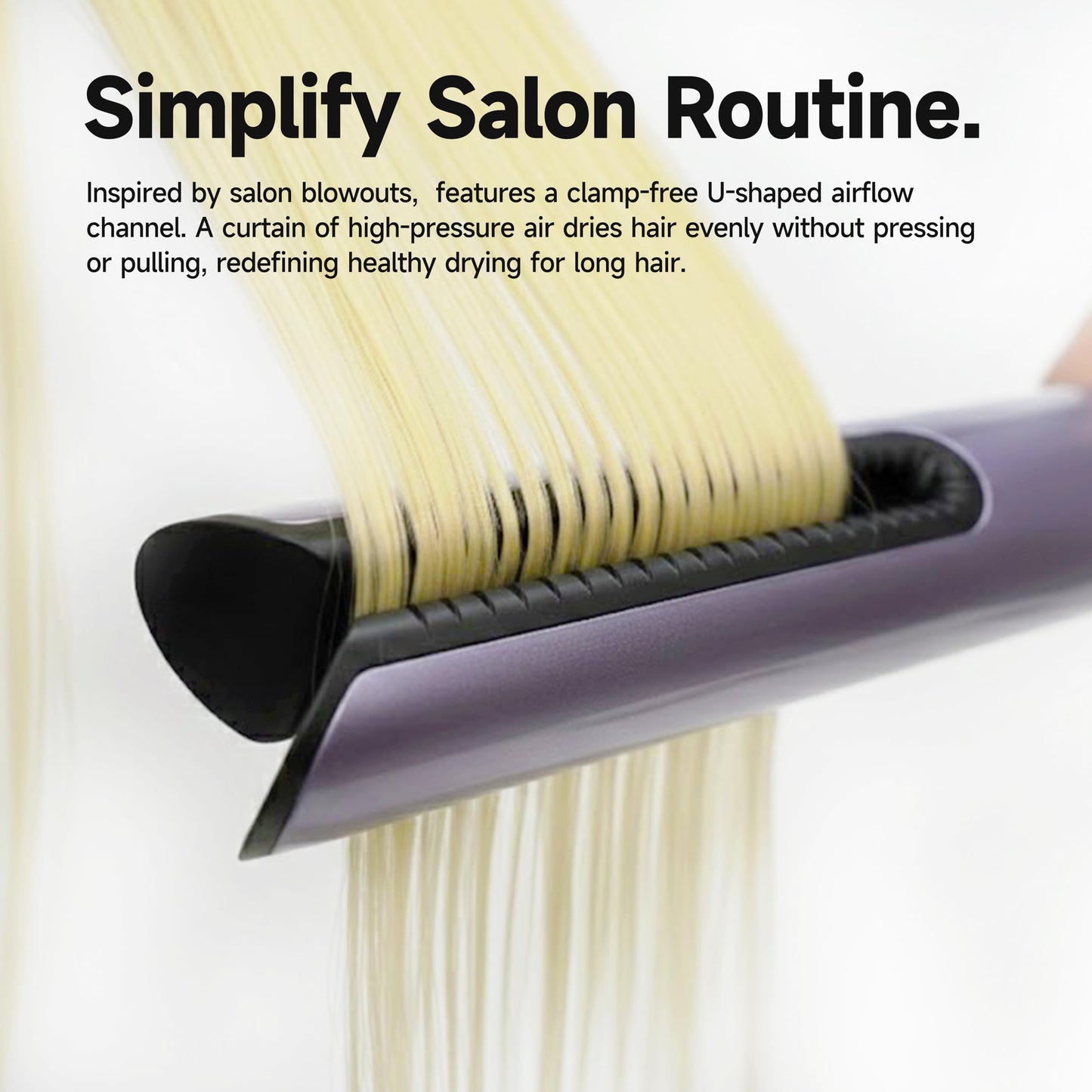 JELLYFISH Hair Dryer and Air Straightener, Blow Dryer Brush Alternative for Long Hair, Clamp-Free Blowout Styler, Air Styling for Healthy Smooth Blowouts,Types 1A–2A