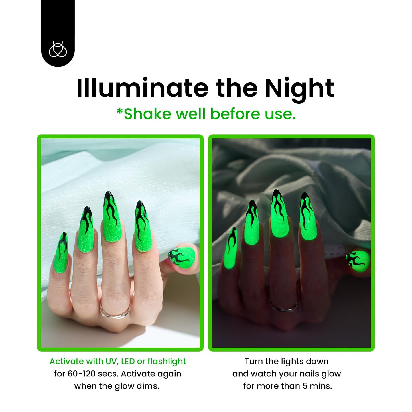 Beetles Gel Nail Polish, Luminous Green Glow in the Dark Gel Nail Polish Soak off Uv Led Nail Lamp Nail Art Manicure Salon DIY Home 0.5Oz