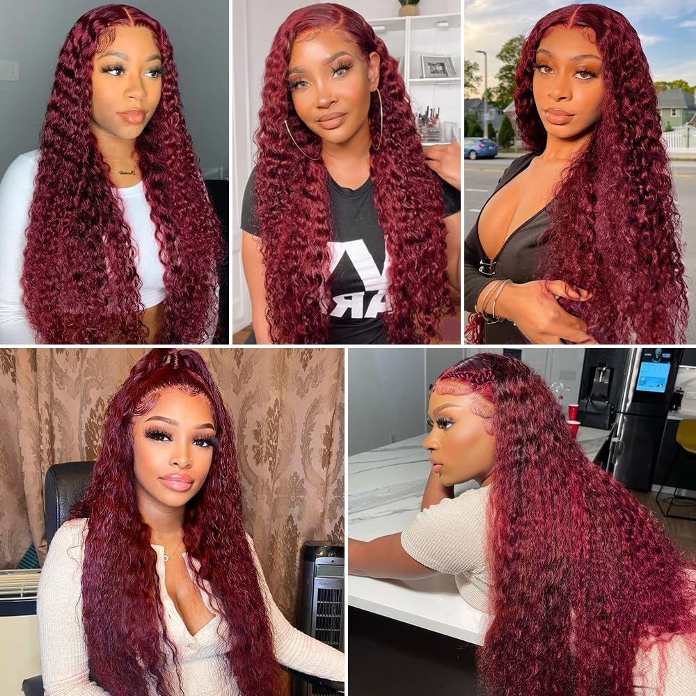 99J Burgundy Deep Wave Human Hair Bundles - 12, 14, 16 Inch Red Hair Extensions