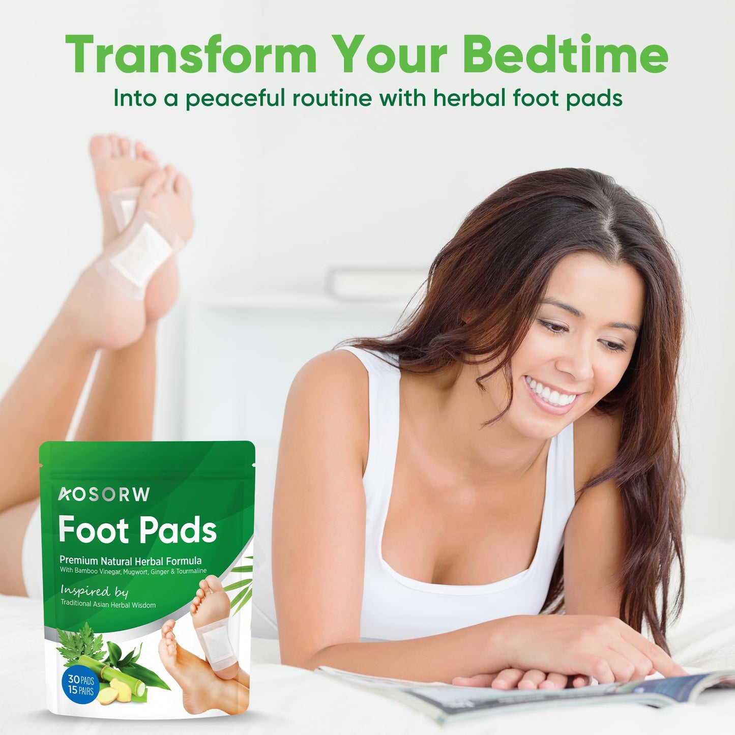 AOSORW Natural Cleansing Foot Pads - Premium Foot Care - Relieves Stress and Fatigue - Improves Sleep and Supports Body Cleansing - 30 Pads