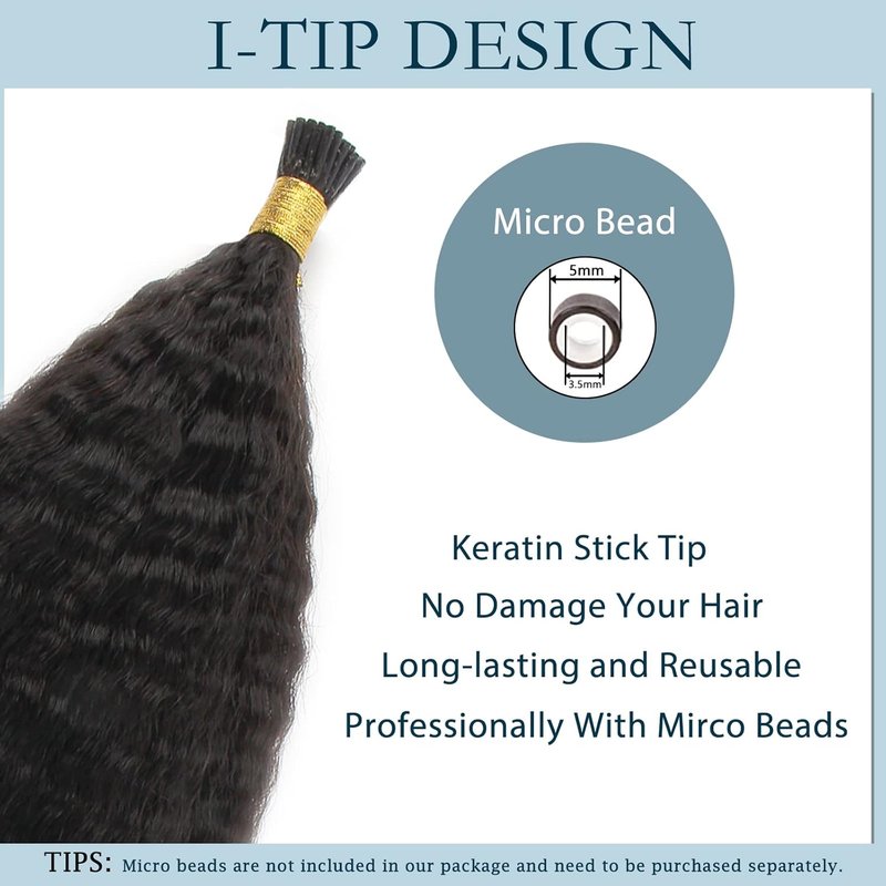 Kinky Straight Hair Extensions for Black Women - 14 Inch Remy Human Hair | 50 Strands I-Tips