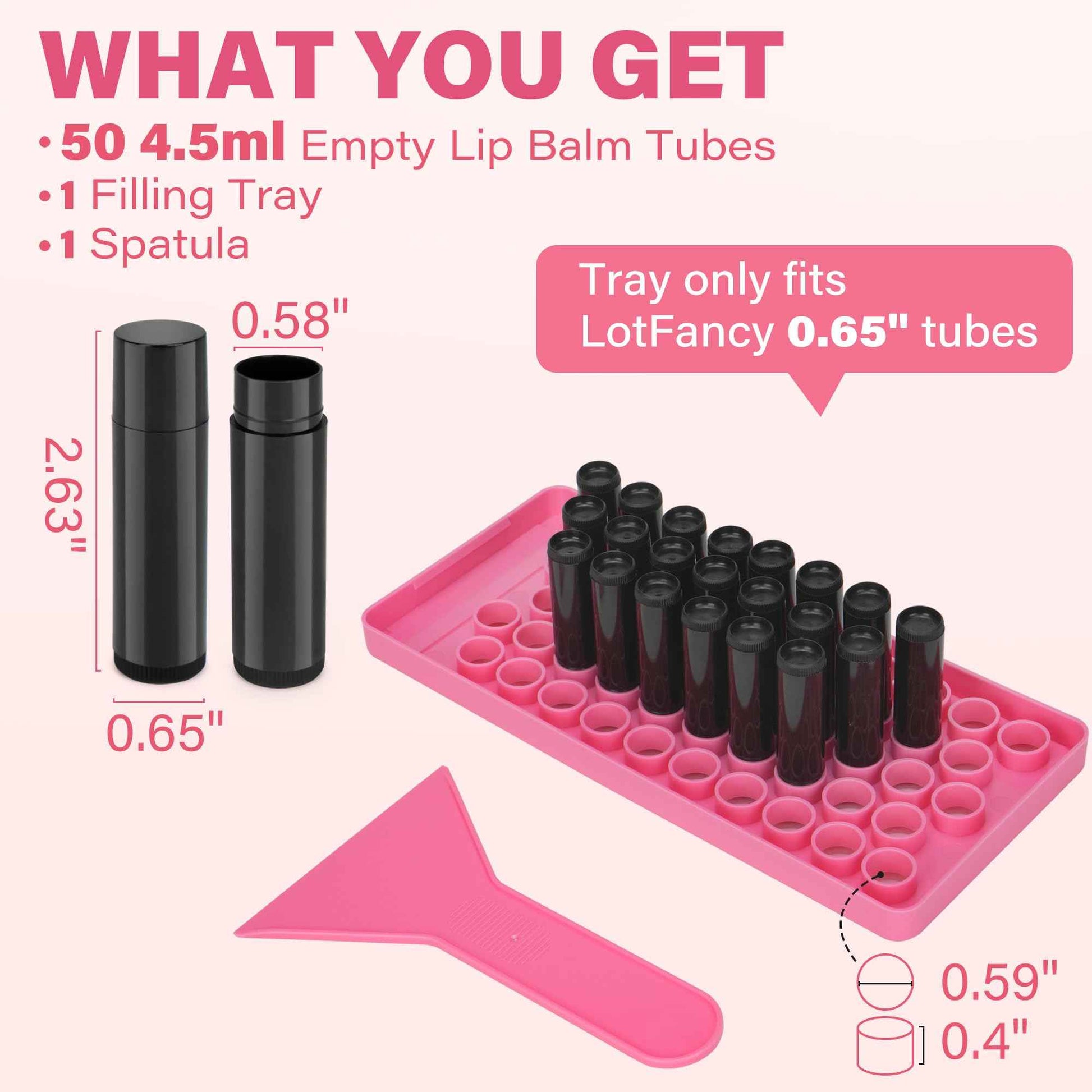 LotFancy Lip Balm Tubes with Filling Tray and Spatula, 50Pcs 4.5ml Black Lip Balm Containers, BPA Free & Leak Free, Handmade Set