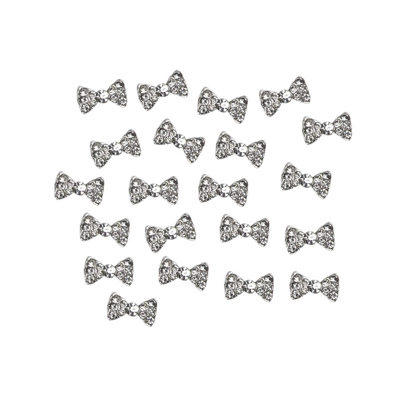 AUEAR, 40 Pack Nail Bows Charms Rhinestones Charming 3D Nail Art Charms Bow Tie Crystal Pendant Decals DIY Decoration for Women Beauty Design Jewelry Craft, Silver