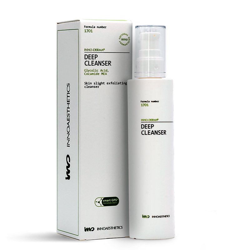 INNOAESTHETICS Deep Cleanser, Professional Grade Purifying Gel, Formula 1701, Glycolic Acid Exfoliating Face Wash (Promotes Collagen Production)