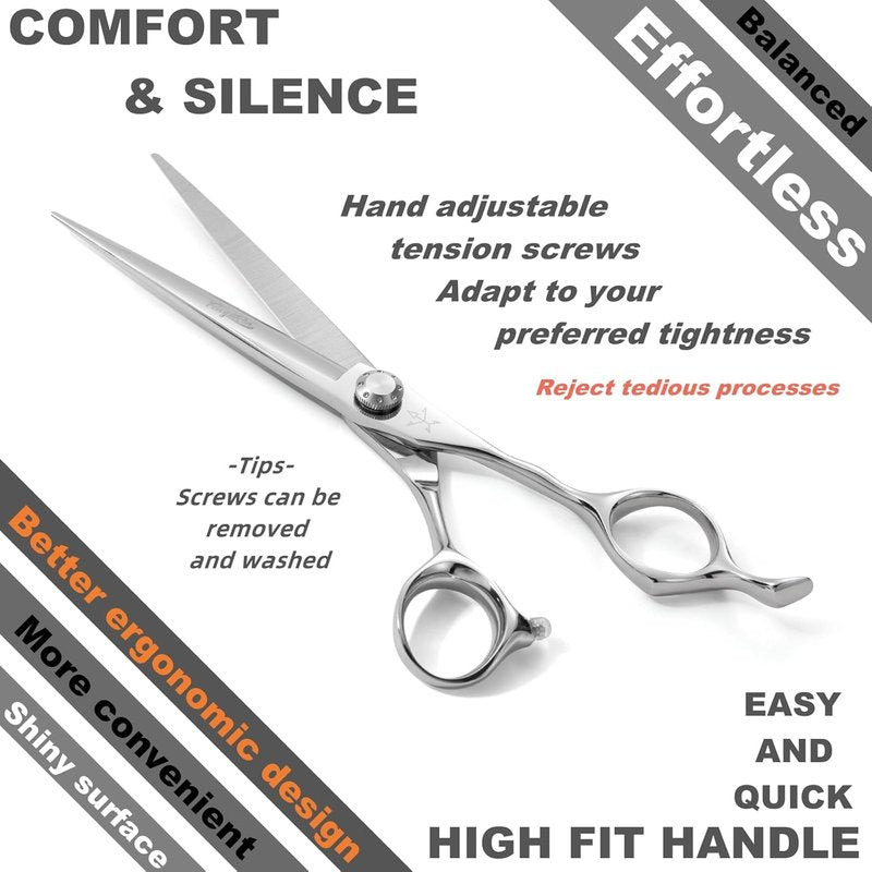Professional Barber Hair Cutting Scissors - 6.5 Inch Stainless Steel Shears for Hairdressers & Home Use