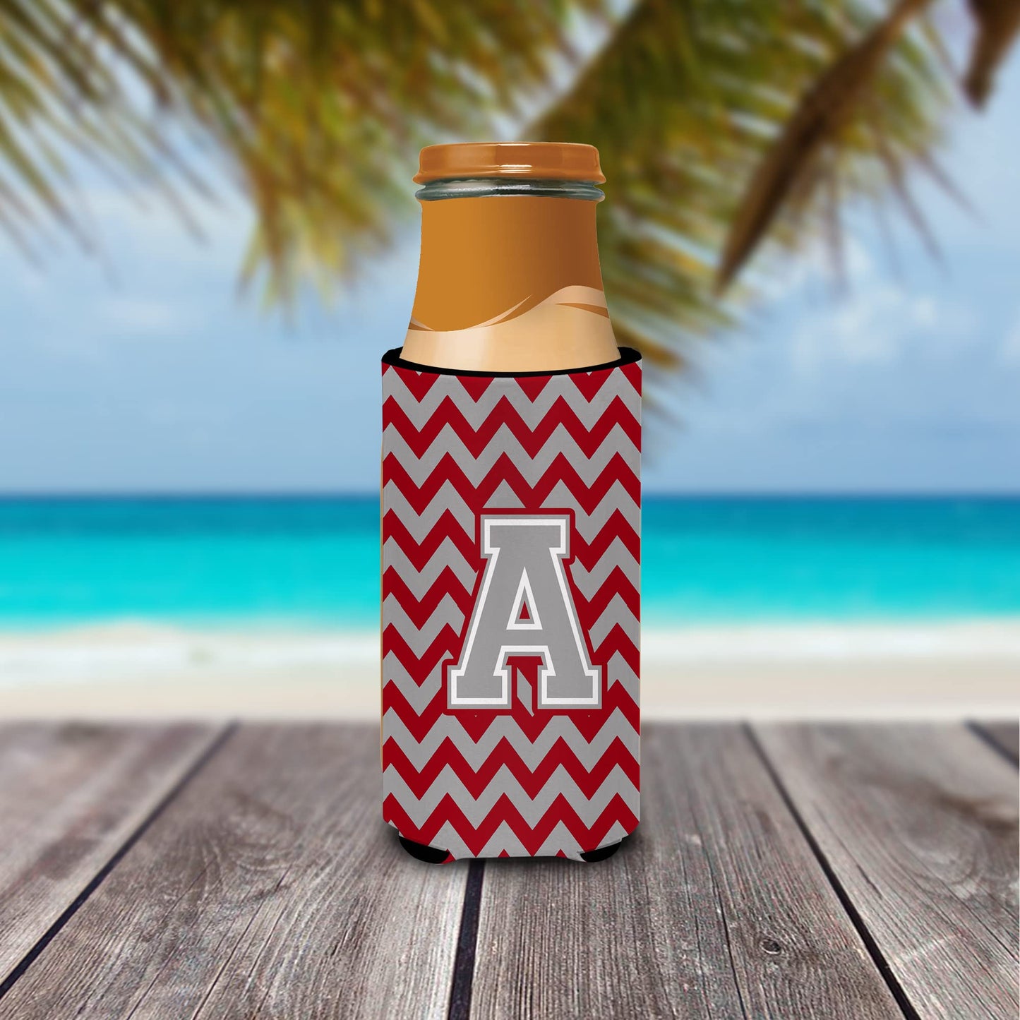 Letter A Chevron Crimson and Grey Ultra Beverage Insulators for slim cans