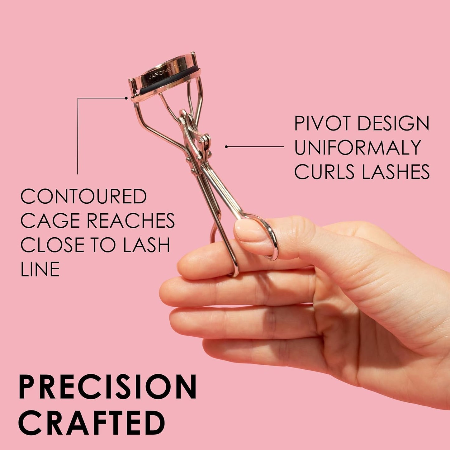 JAPONESQUE Eyelash Curler - Instant Power Curler for Longer Lashes | Silicone Pad, Nickel Finish