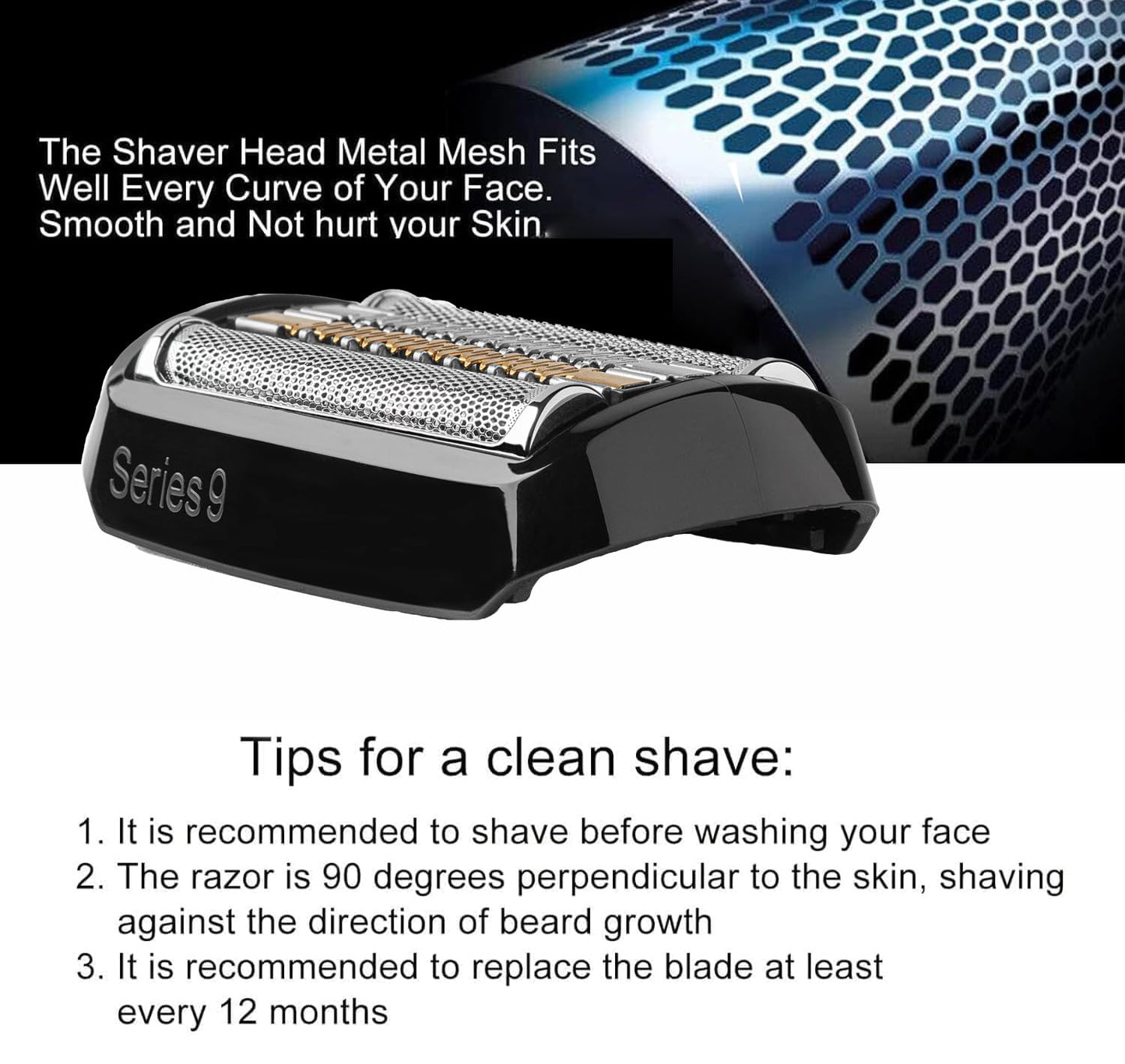 92B Replacement Head Series 9 Electric Shaver Replacement Head Compatible with Braun S9 Sport Replacement Head, 92B Foil Blades for All Series 9 Shavers 9477cc,9330s,9465cc,9460cc,9419s,9390cc,9385cc