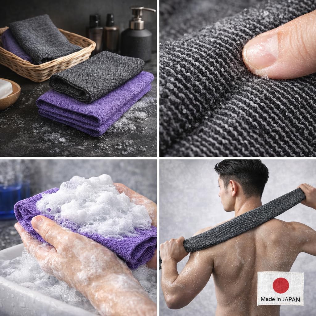 Extra Rough, Exfoliating Washcloth [Made in Japan] Exfoliating Towel Special texture makes Fluffy Foam lather, Back Scrubber, Dead Skin Cell Remover [Loofah for Women and Men] (2pcs set)