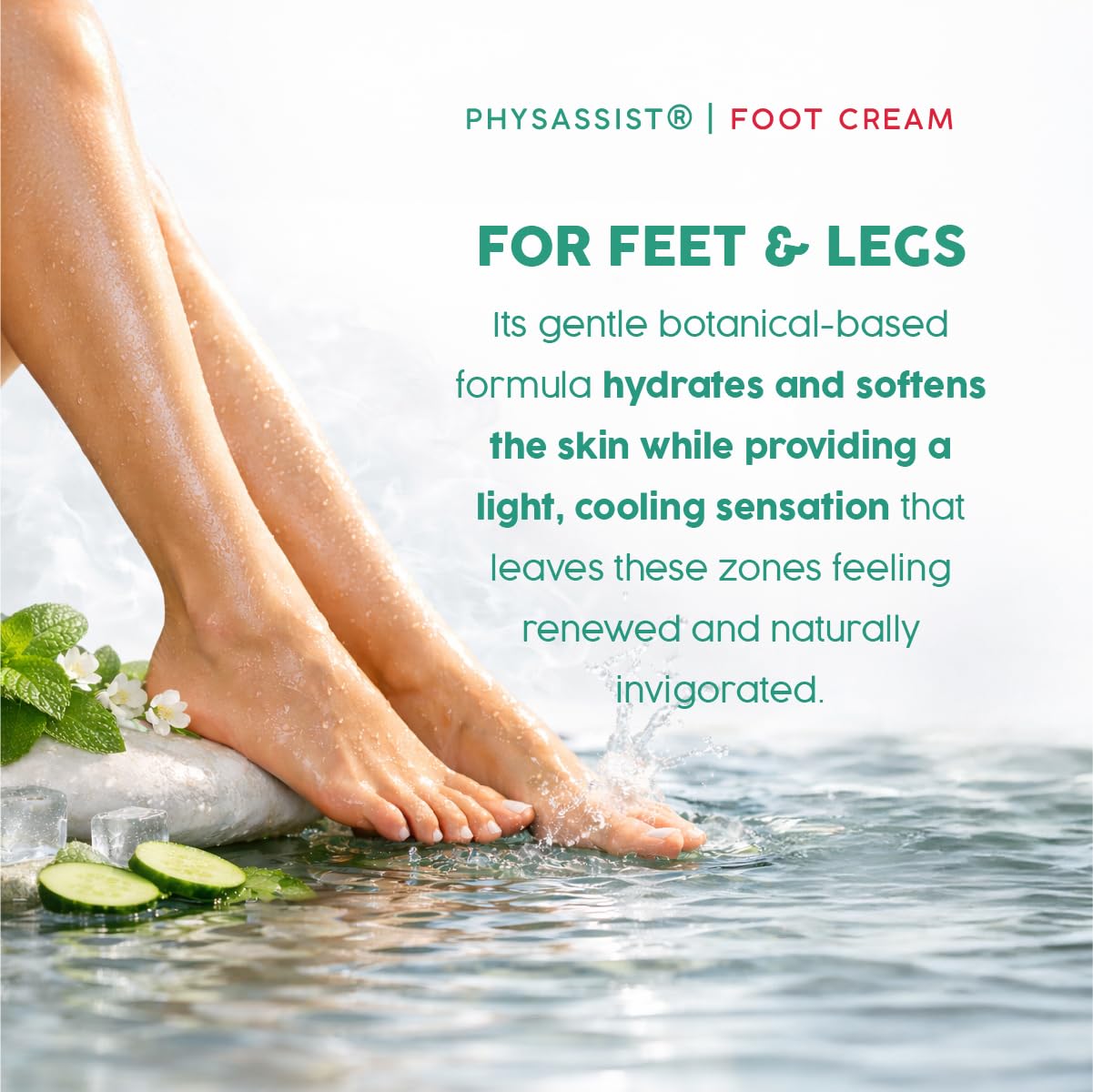 PhysAssist Foot Cream with Tea Tree – Deep Hydrating Foot & Leg Cream for Dry, Tired & Sensitive Skin – Refreshing Moisture Support with Peppermint, Menthol & Vitamin E – 4 oz Jar