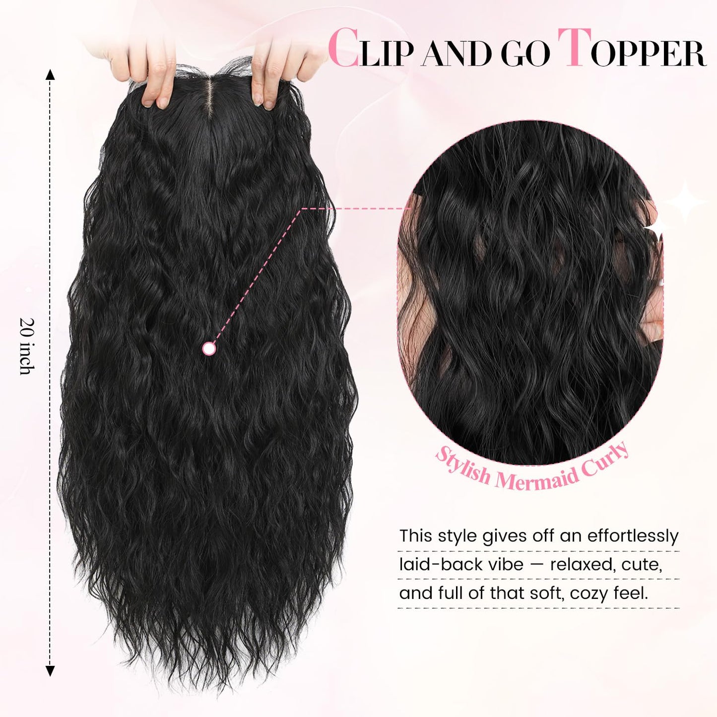Curly Hair Topper - Lightweight Clip-In Hairpiece for Women | Natural-Looking Volume & Coverage