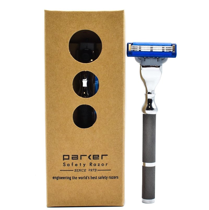 Parker 42M All-Metal Razor in Graphite Gray – Mach 3 Blade Compatible – Accepts All Gillette® Mach 3 Cartridge Refills – Deluxe Brass-Frame, Textured Grip Handle for Triple Blade Shaving