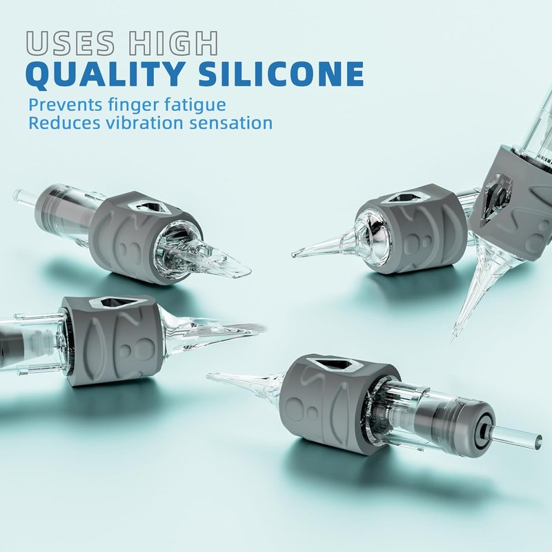 Tattoo Cartridge Needles Kit - 50 Professional Assorted Needles with Safety Membrane & Grip | Mixed RL, RS, M1 & RM Sizes