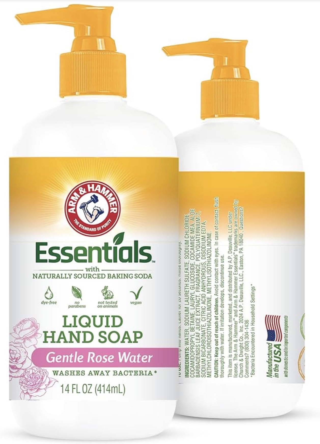 Arm & Hammer 6 Pack Liquid Hand Soap for Skin Cleaning - Cleanser for Kitchen & Bathroom with Gentle Rose Scent - Natural Hand Soap Cleanses, Softens 14 FL Oz (414ml)