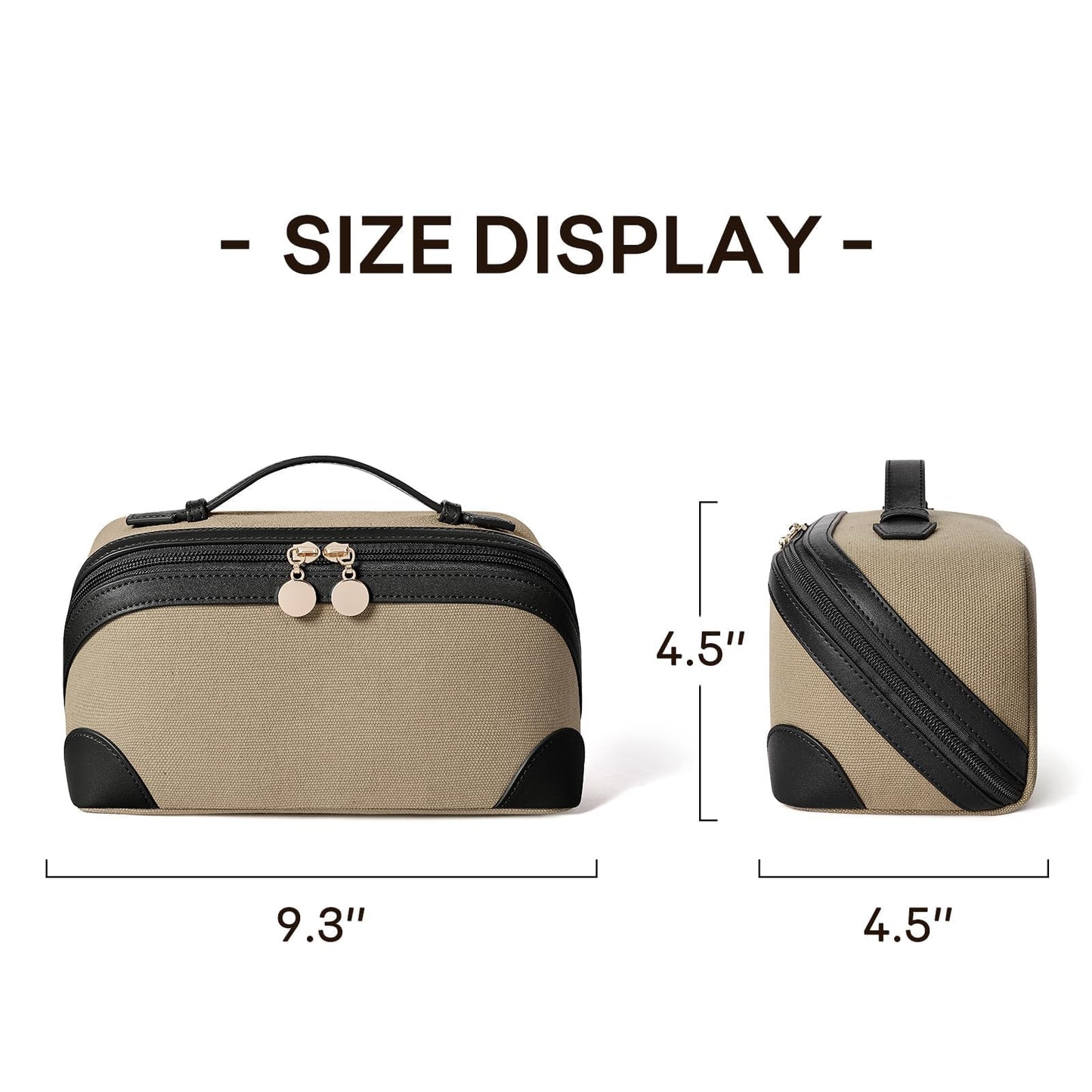 mibasies Flat Lay Travel Makeup Bag for Women, Dual-Zipper Cosmetic Bag, Large Capacity Toiletry Bag with Handle