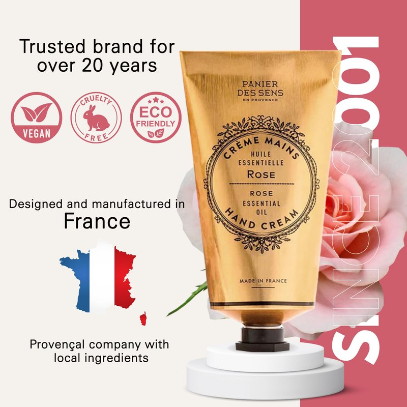Panier des Sens – Rose Hand Cream – Moisturizing Hand Lotion for Dry Skin – Premium French Hand Cream, Softening Care for Women, 97% Natural Ingredients, 2.5 Fl Oz
